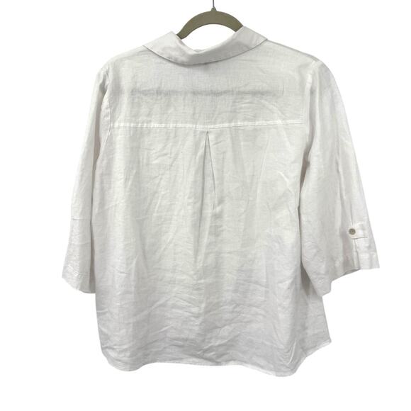 Habitat Clothes Button Tunic Top Large White Linen Blend Artsy Boxy Lagenlook - Picture 3 of 11